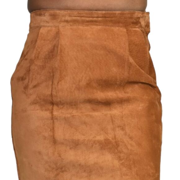 Vintage Eagles Eye Suede Skirt Brown Embroidered Straight Column Camel Size 2 XS - Picture 4 of 15
